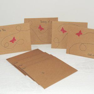 Set of 4 Whimsical Butterfly Blank Note Cards With Envelopes, Original Artwork